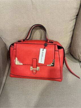 BCBGeneration Red Satchel with Gold-Tone Accents